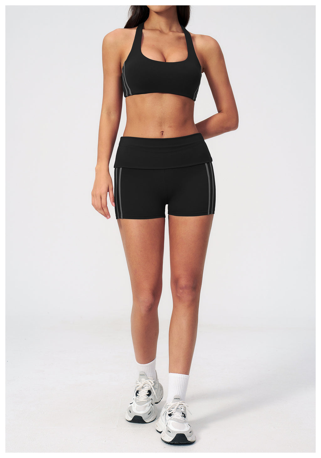 2 PCS Workout Set Women Racerback High Support Sports Bra and Fold Over Waist Running Shorts