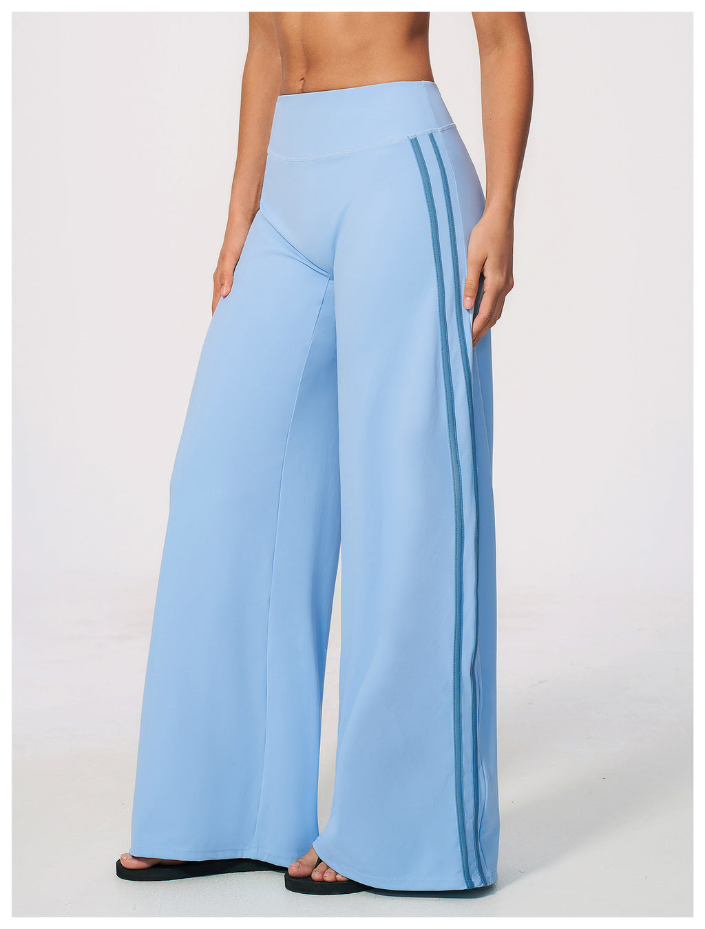 Women Contrast Side Stripe Fitness Gym Wide Leg Pants