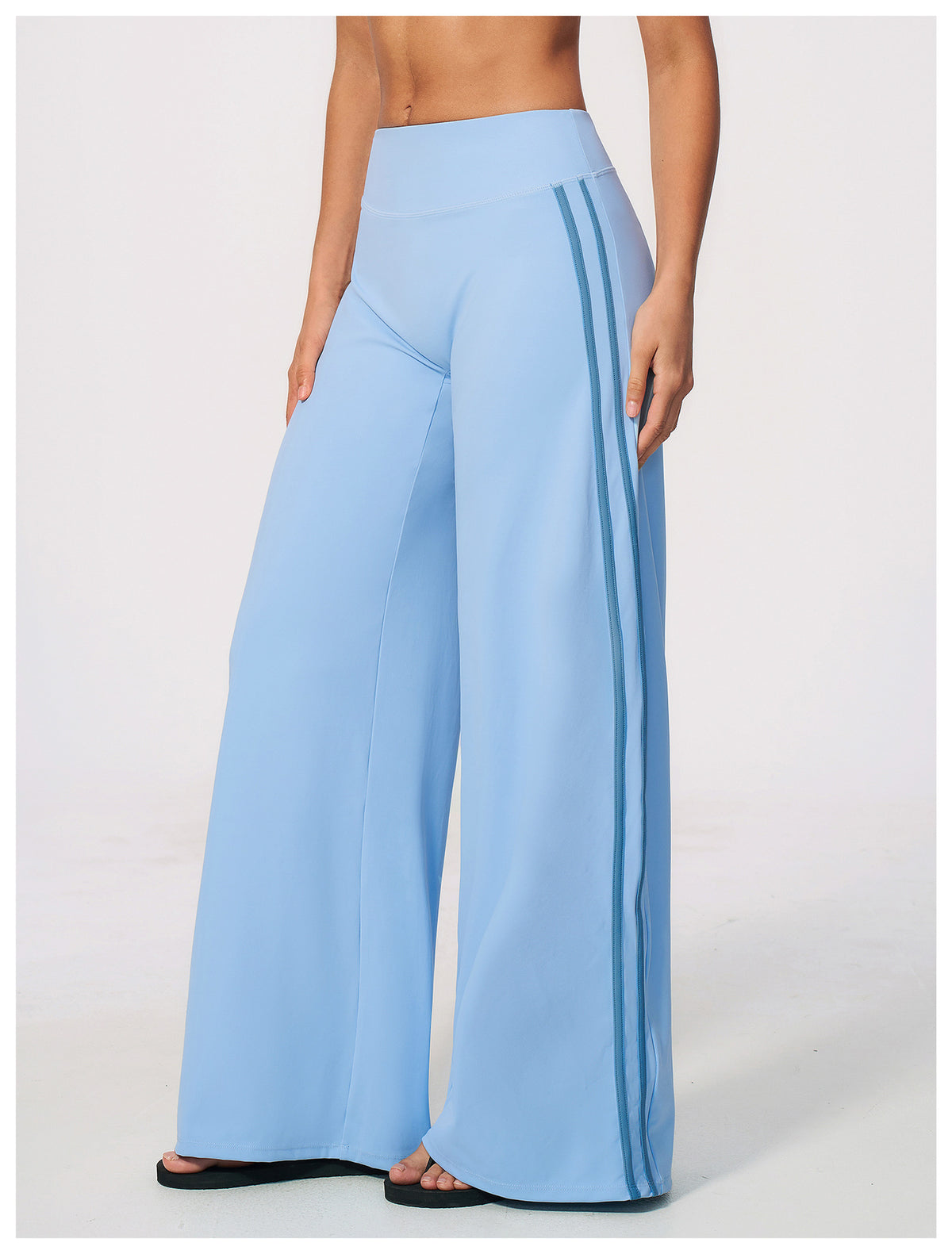Women Contrast Side Stripe Fitness Gym Wide Leg Pants