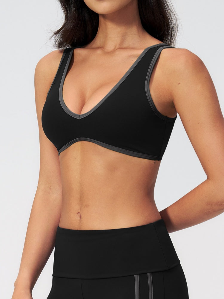 Women Contrast Color V Neck U Back Sports Bra