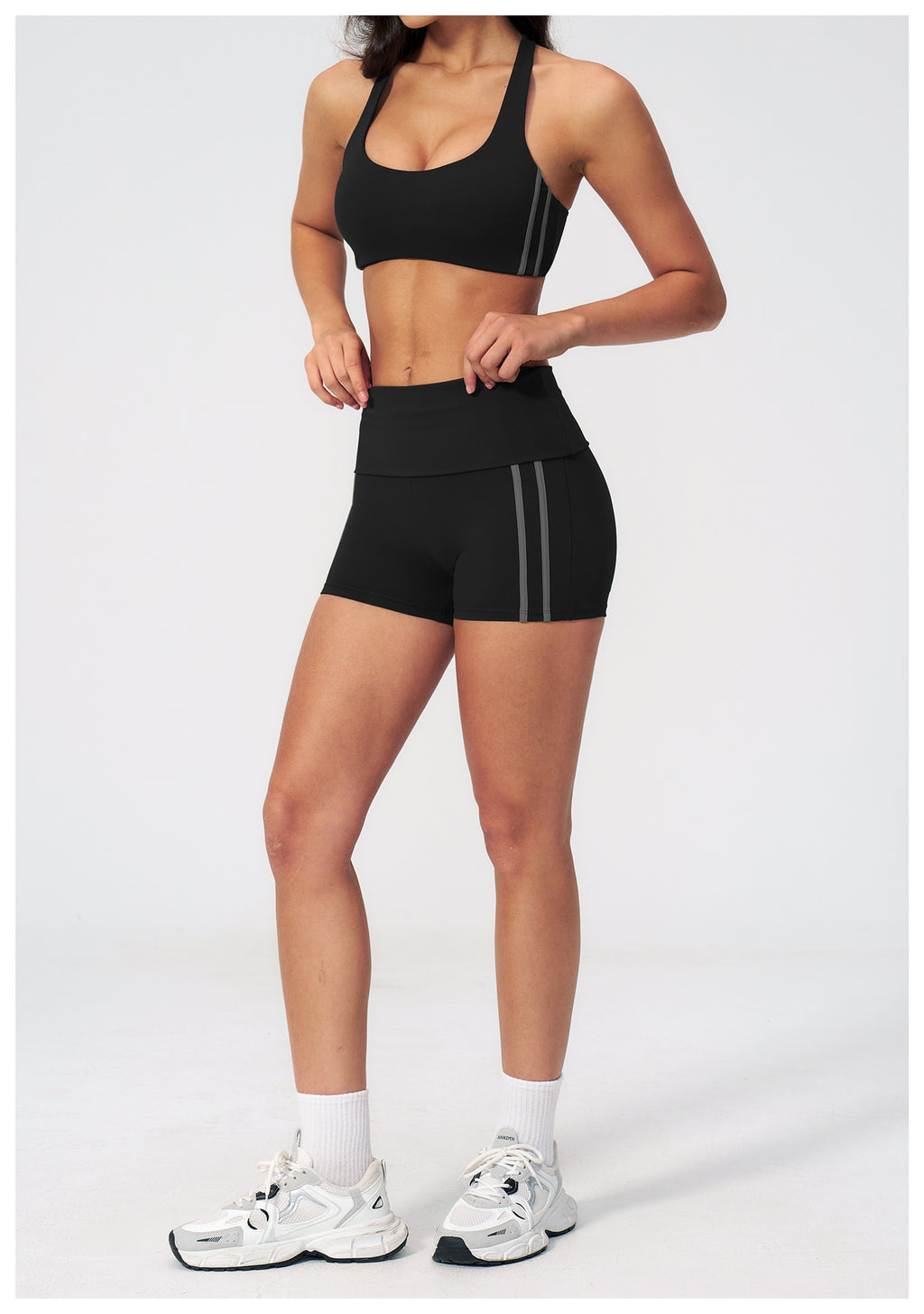 2 PCS Workout Set Women Racerback High Support Sports Bra and Fold Over Waist Running Shorts