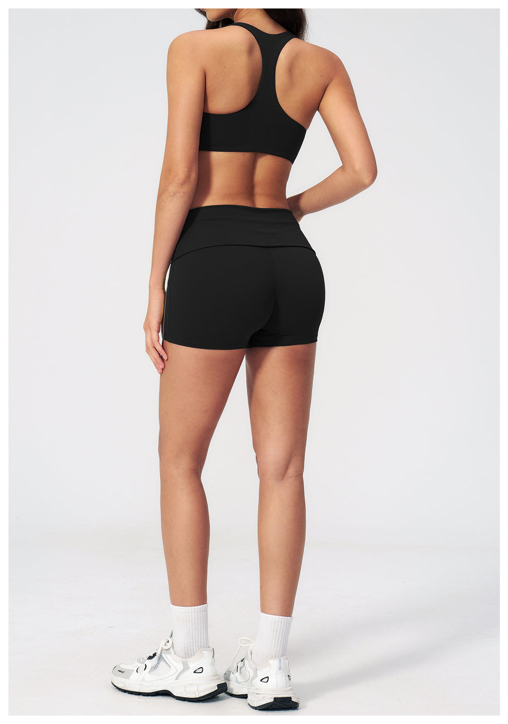 2 PCS Workout Set Women Racerback High Support Sports Bra and Fold Over Waist Running Shorts