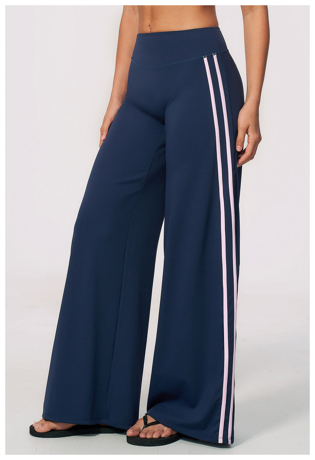 Women Contrast Side Stripe Fitness Gym Wide Leg Pants
