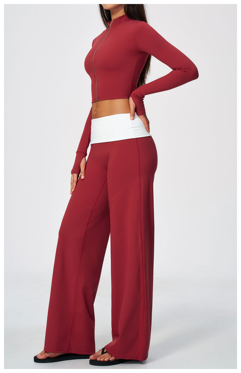 2 Piece Set Stand Collar Full Zip Cropped Running Yoga Workout Jacket and ColorBlock High Waisted Wide Leg Yoga Athletic Pants