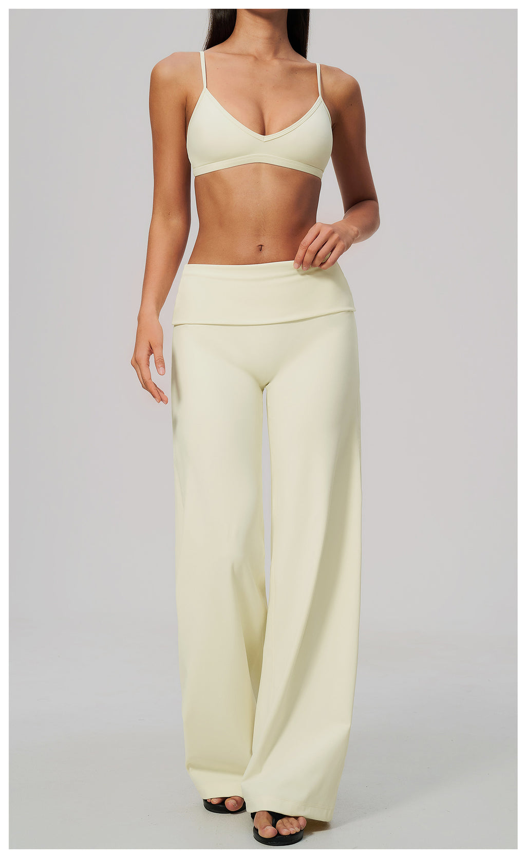 2 Piece Activewear Set V Neck Twist Back Adjustable Spaghetti Straps Sports Bra and High Waist Wide Leg Yoga Pants