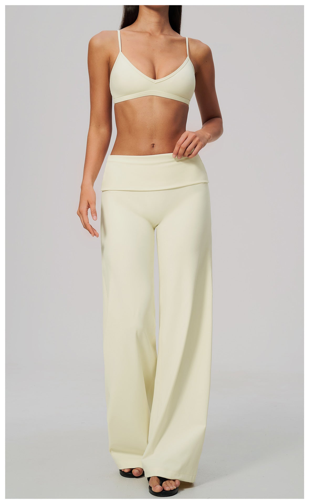 2 Piece Activewear Set V Neck Twist Back Adjustable Spaghetti Straps Sports Bra and High Waist Wide Leg Yoga Pants
