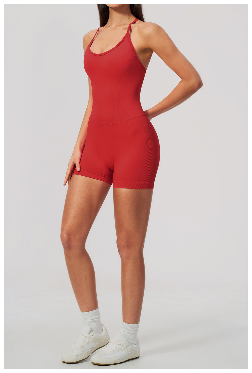 Women Seamless Yoga Romper Y-Back Spaghetti Strap Workout Bodysuit Tummy Control Butt Lifter Short Jumpsuit for Gym Fitness