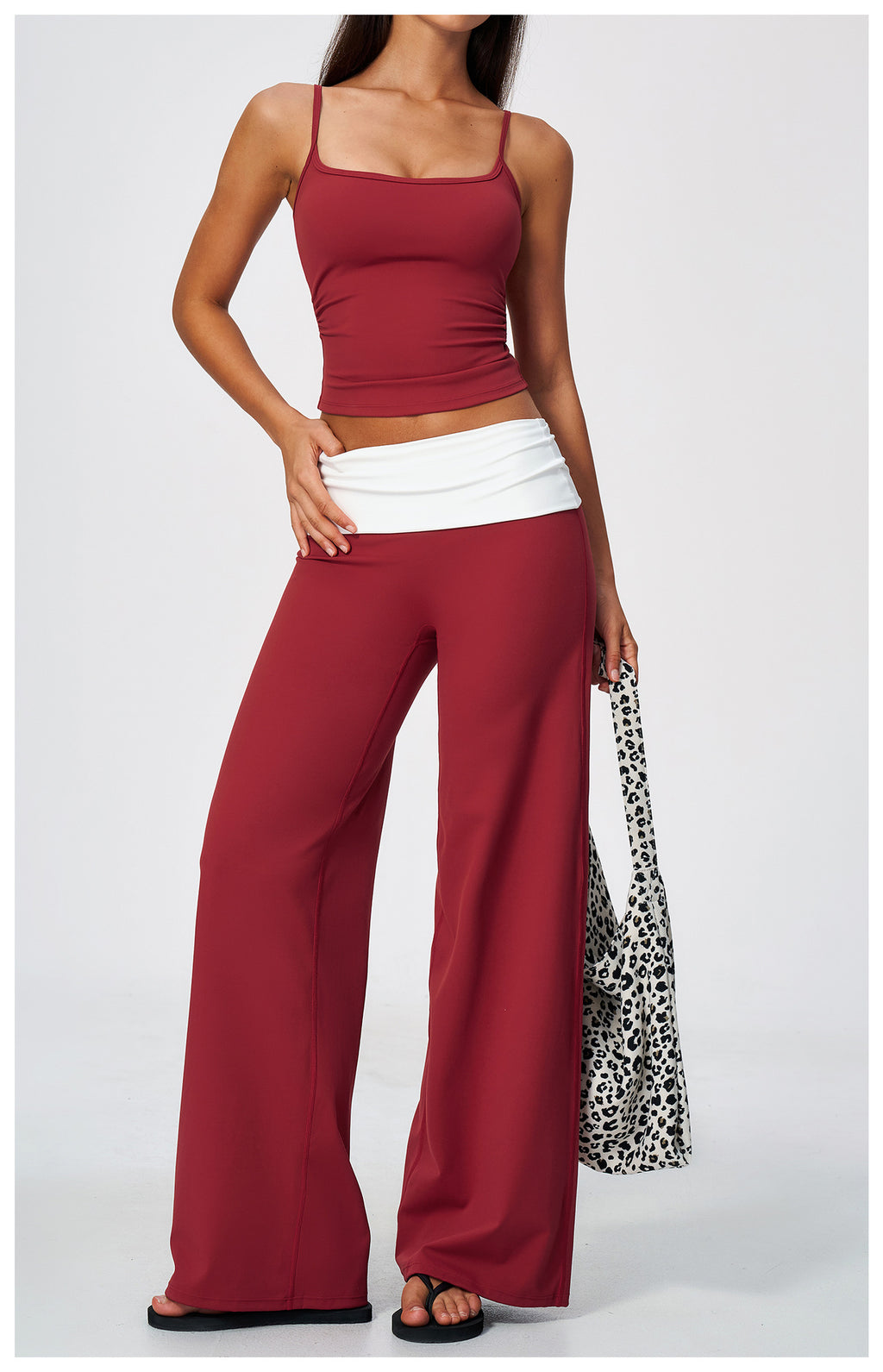 2 Piece Set Square Neck Adjustable Strap Ruched Slim Fit Workout Yoga Vest and ColorBlock High Waisted Wide Leg Yoga Athletic Pants