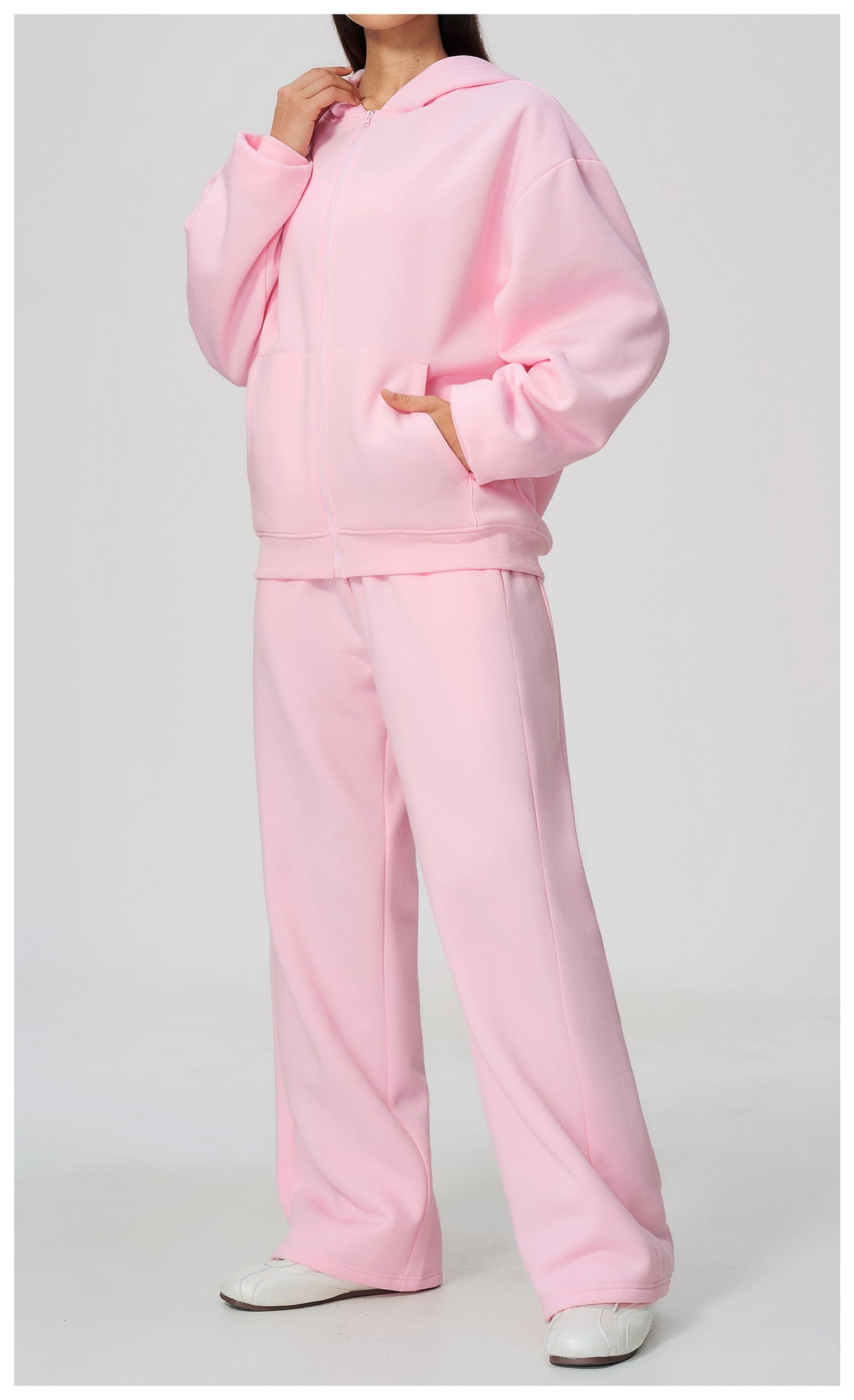 Women 2 Piece Fall Winter Tracksuits Fleece Lined Full Zip Oversized Hooded Jacket and Drawstring Waist Wide Leg Sweatpants with Side Pockets
