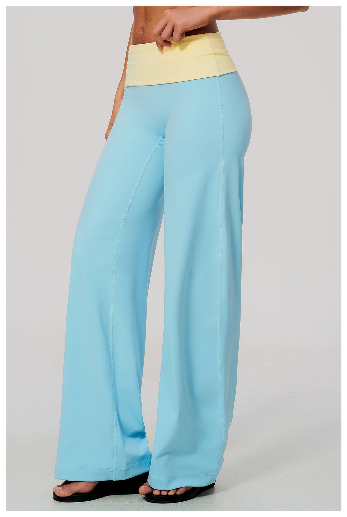 Women Colorblock Foldover Waist High-Rise Loose Wide Leg Yoga Pants