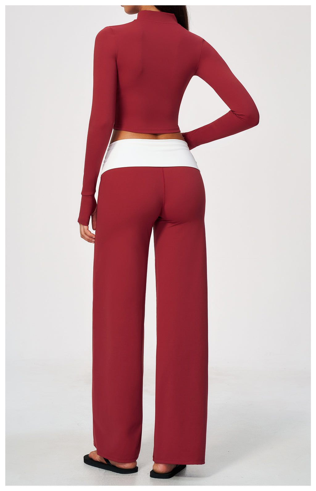 2 Piece Set Stand Collar Full Zip Cropped Running Yoga Workout Jacket and ColorBlock High Waisted Wide Leg Yoga Athletic Pants