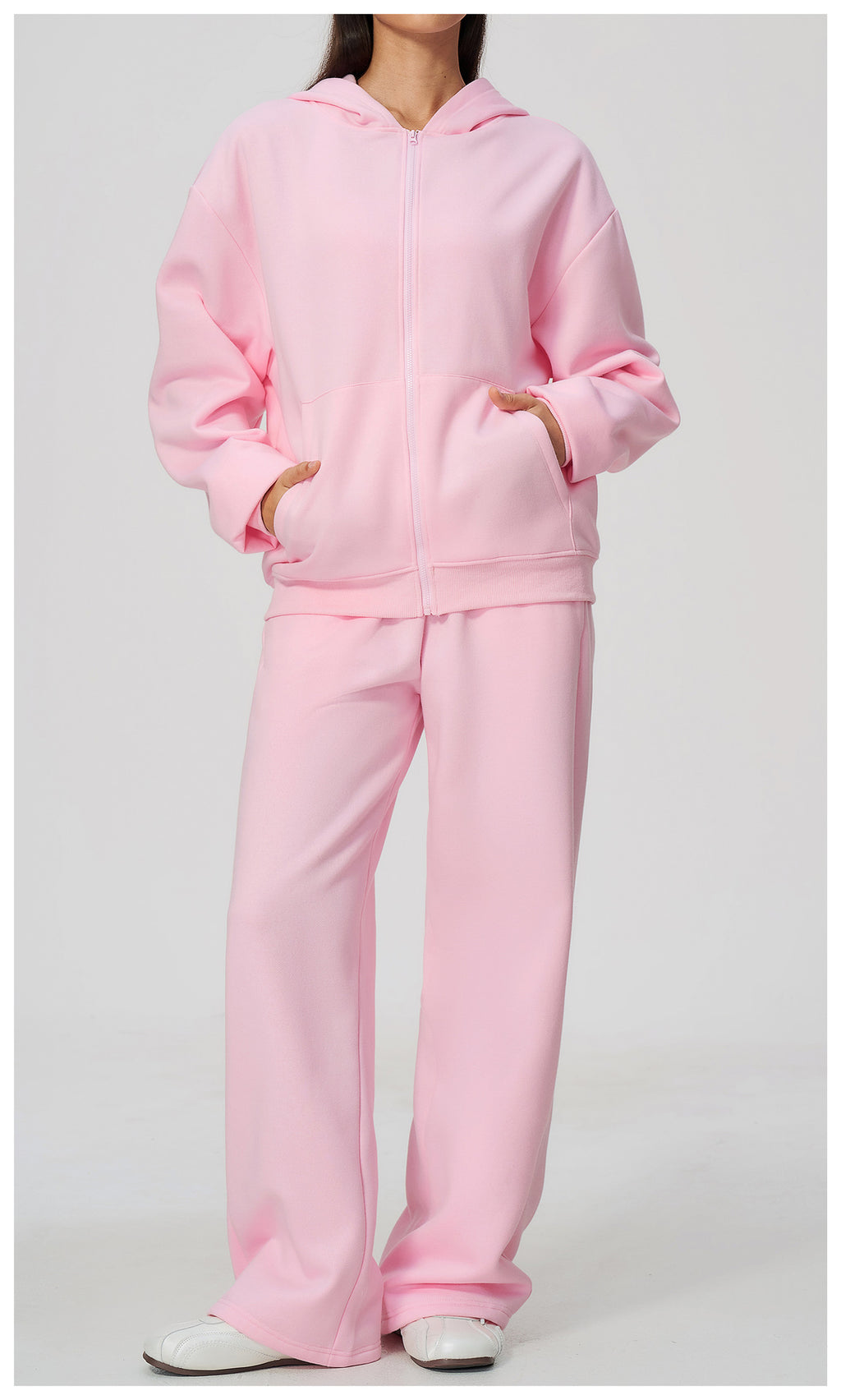 Women 2 Piece Fall Winter Tracksuits Fleece Lined Full Zip Oversized Hooded Jacket and Drawstring Waist Wide Leg Sweatpants with Side Pockets