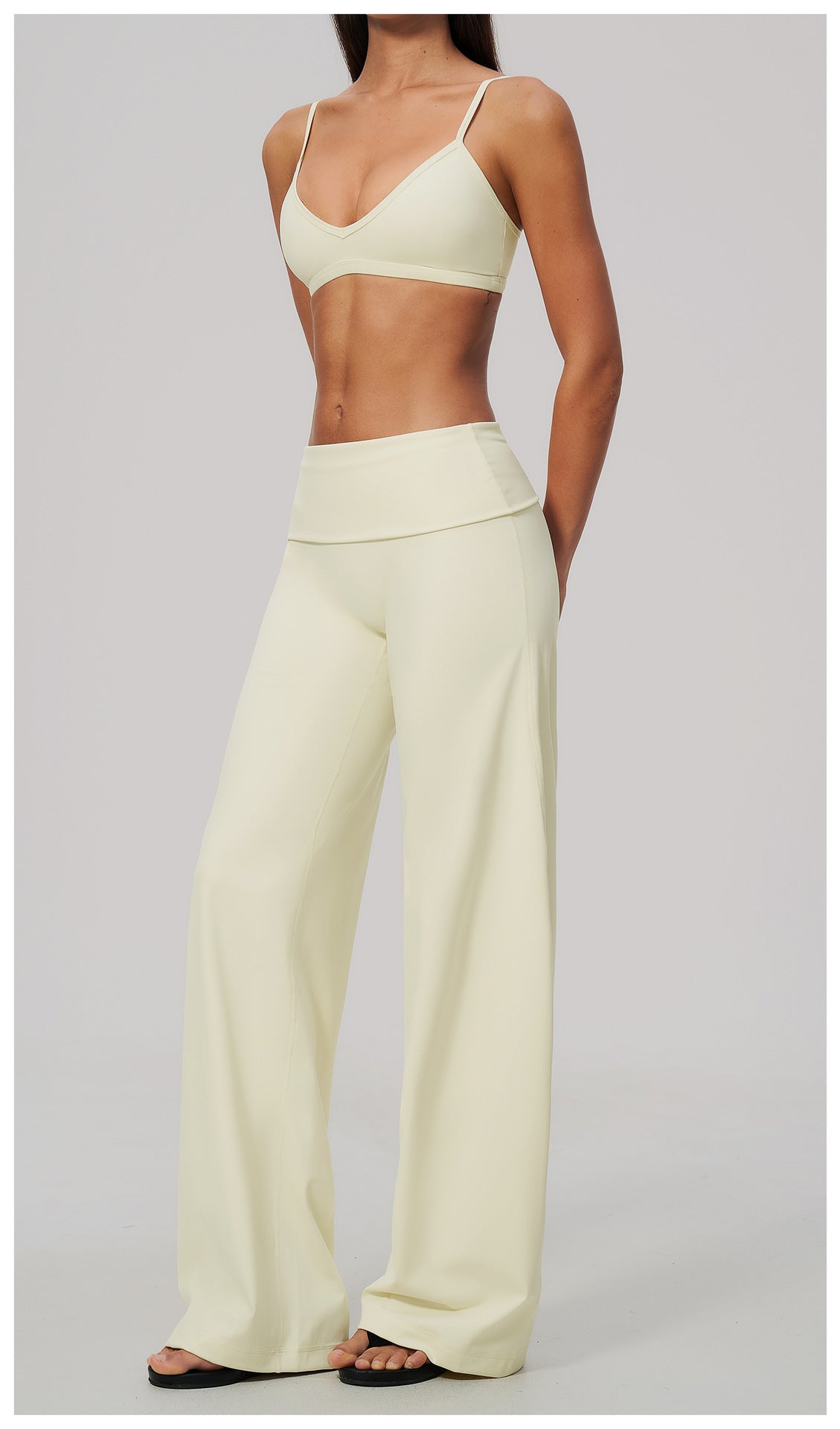 2 Piece Activewear Set V Neck Twist Back Adjustable Spaghetti Straps Sports Bra and High Waist Wide Leg Yoga Pants