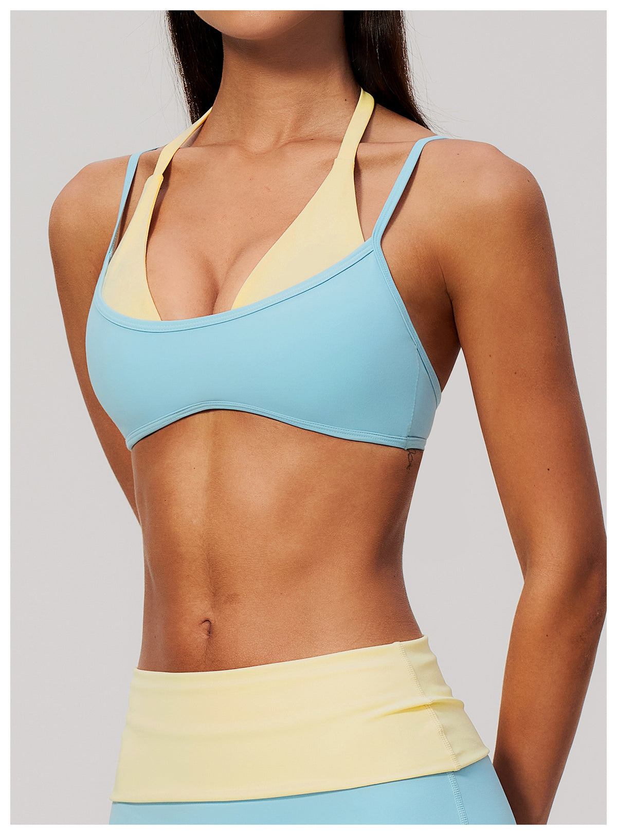 Women Colorblock Double Strap Halter Sports Bra