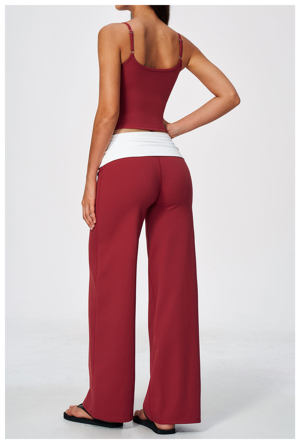 2 Piece Set Square Neck Adjustable Strap Ruched Slim Fit Workout Yoga Vest and ColorBlock High Waisted Wide Leg Yoga Athletic Pants