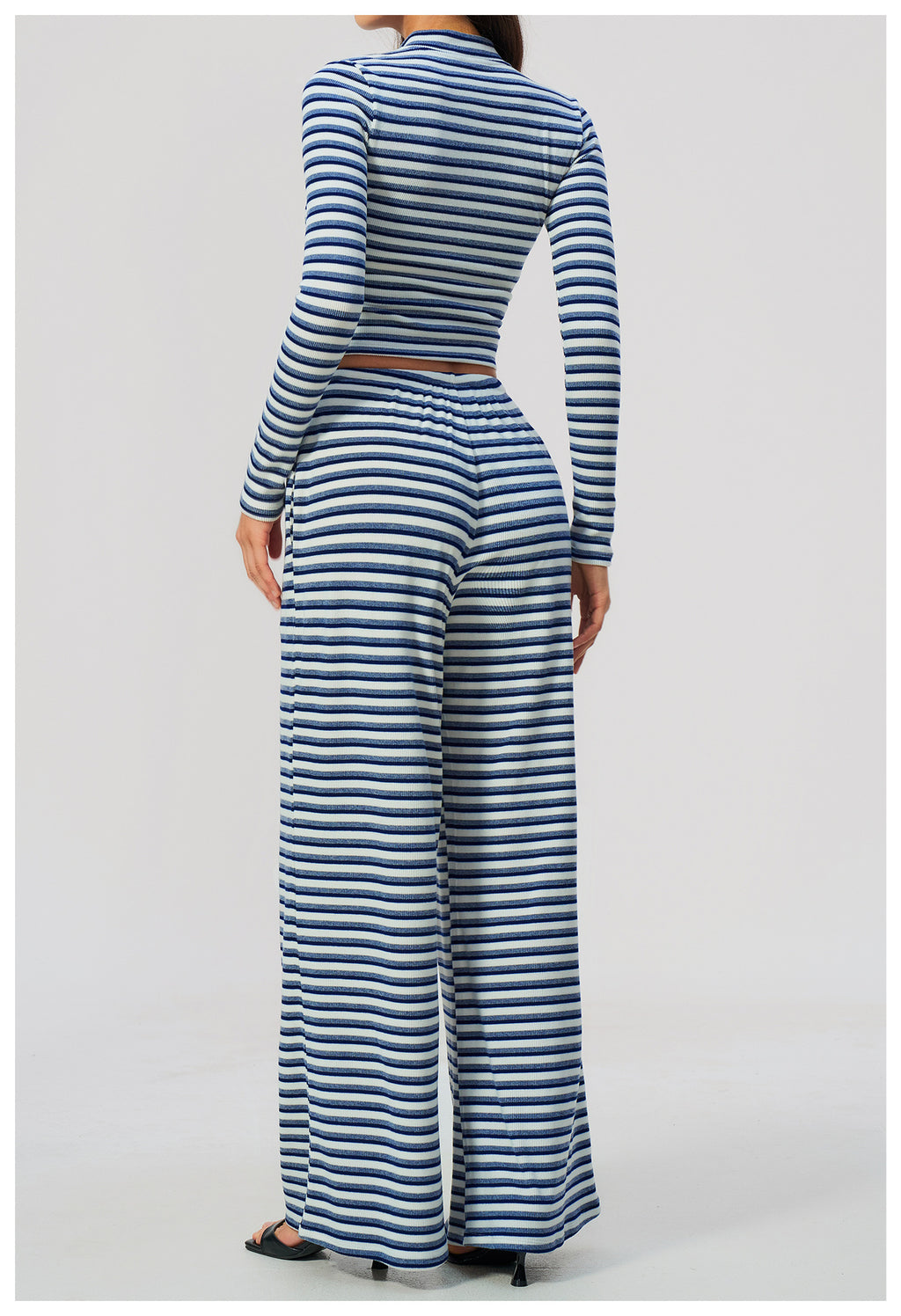 3 Piece Striped Yoga Set Long Sleeve Zip up Jacket Strapless Soft Tube Top Elastic Drawstring Waist Wide Leg Pants Workout Outfit Gym Running Sports Activewear Set
