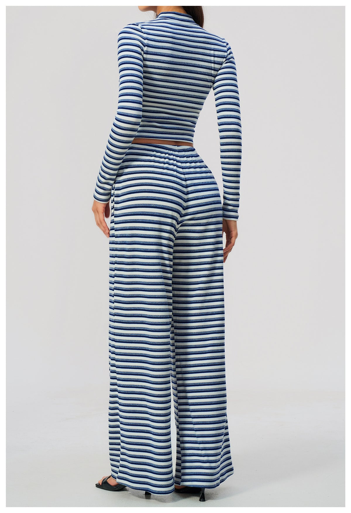 3 Piece Striped Yoga Set Long Sleeve Zip up Jacket Strapless Soft Tube Top Elastic Drawstring Waist Wide Leg Pants Workout Outfit Gym Running Sports Activewear Set