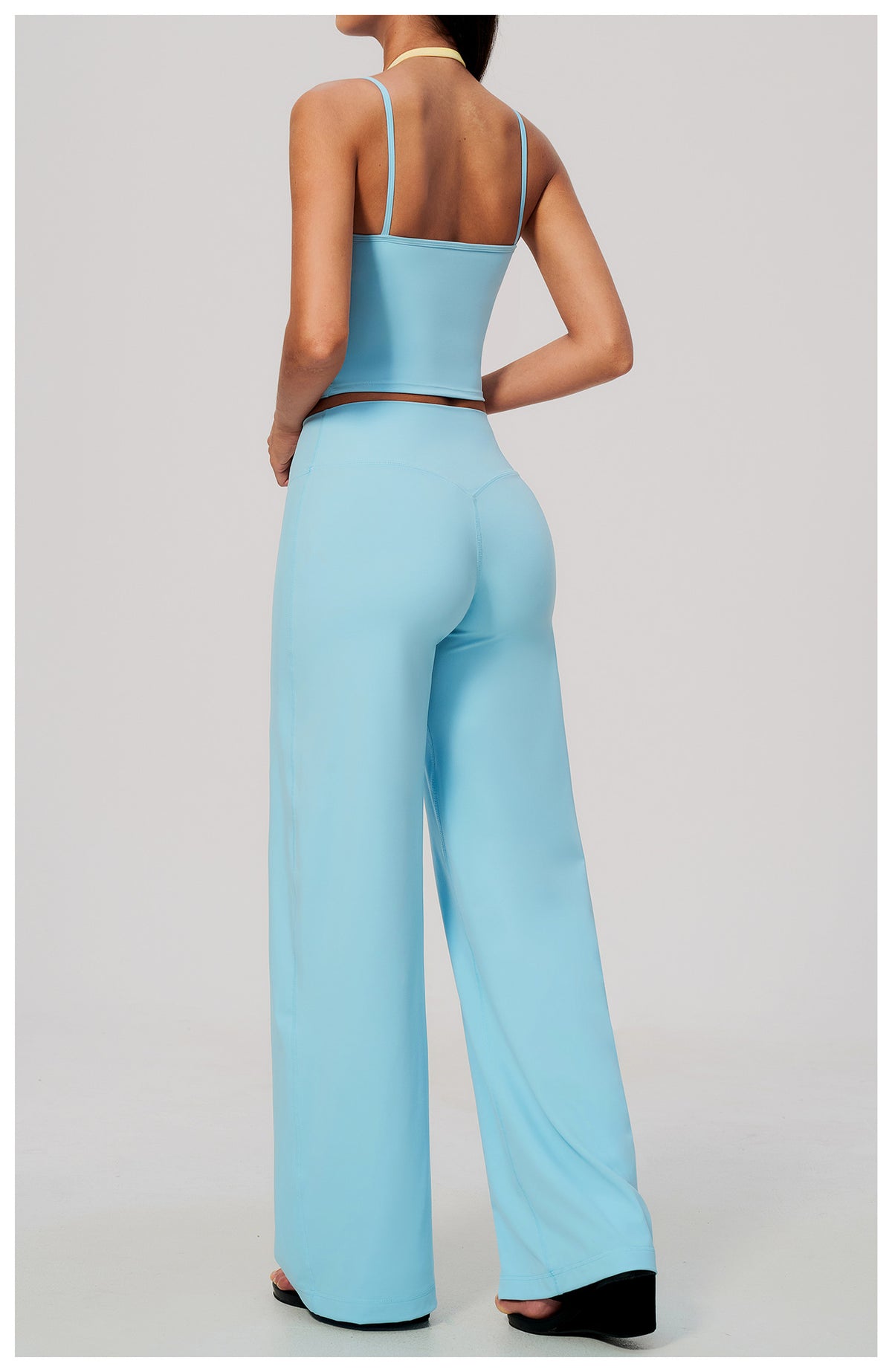 2 Piece Colorblock Double Strap Halter Yoga Vest and High Waisted Loose Fit Wide Leg Yoga Pants Set