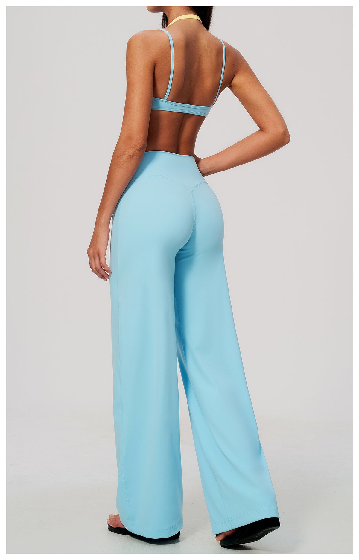 2 Piece Colorblock Double Strap Halter Sports Bra and High Waisted Loose Fit Wide Leg Yoga Pants Set