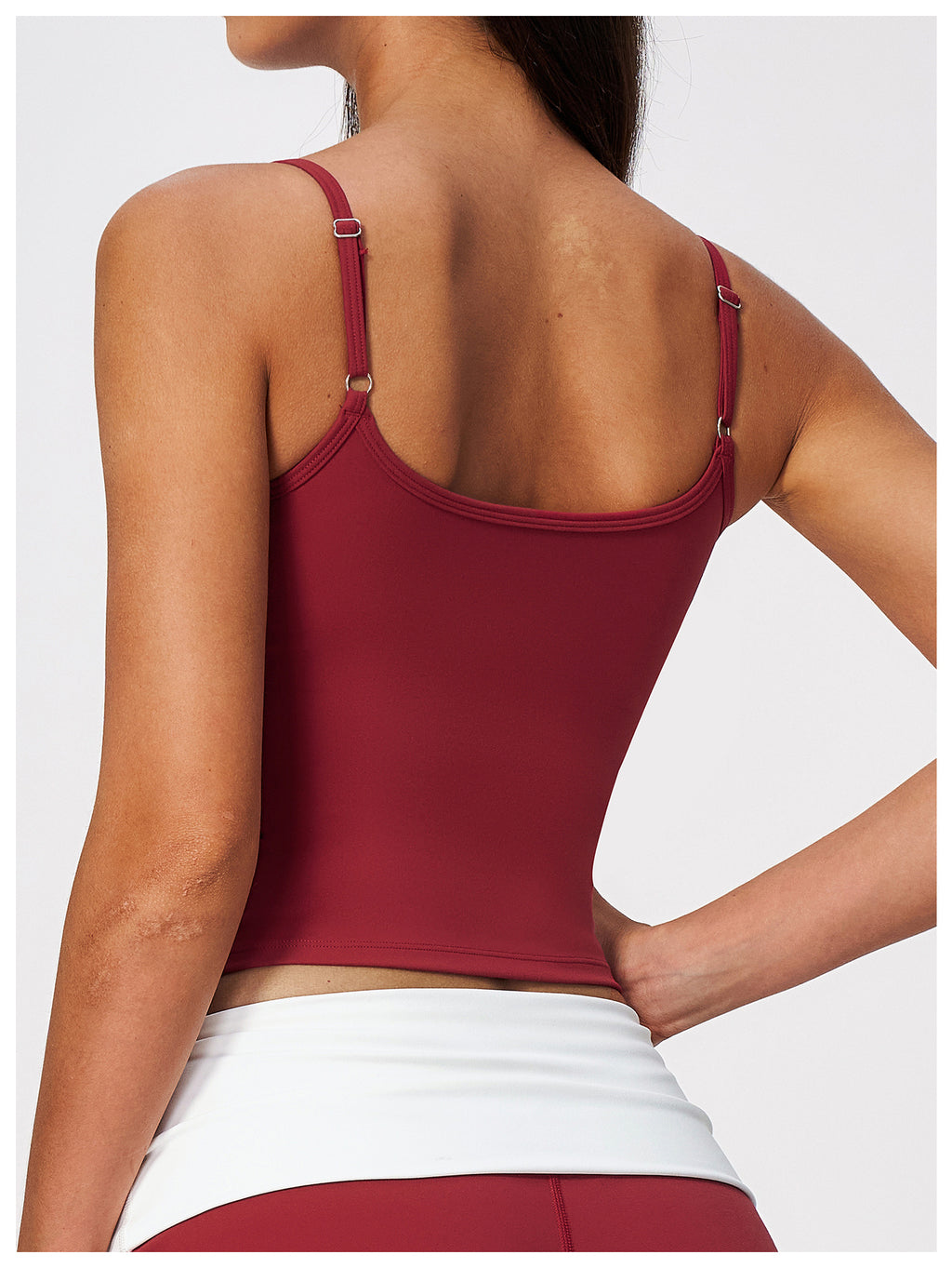 Women Square Neck Adjustable Strap Ruched Slim Fit Workout Yoga Vest with Chest Pad