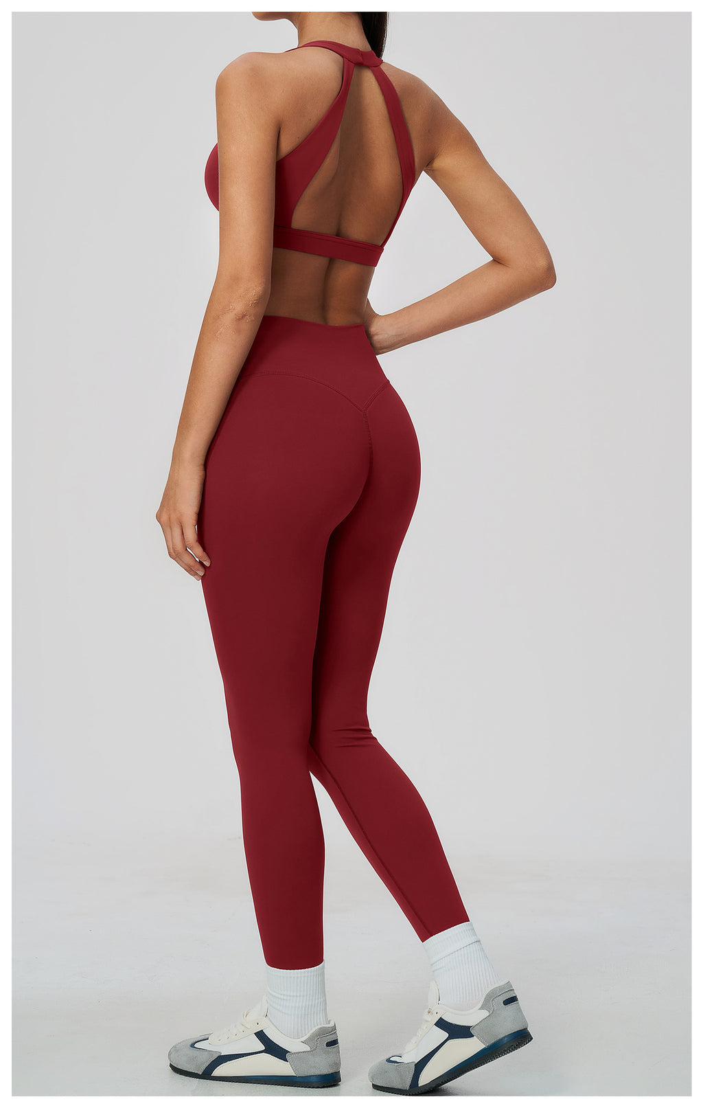 2 Piece Deep V-Neck Sports Bra and Cross Waist Yoga Leggings Set