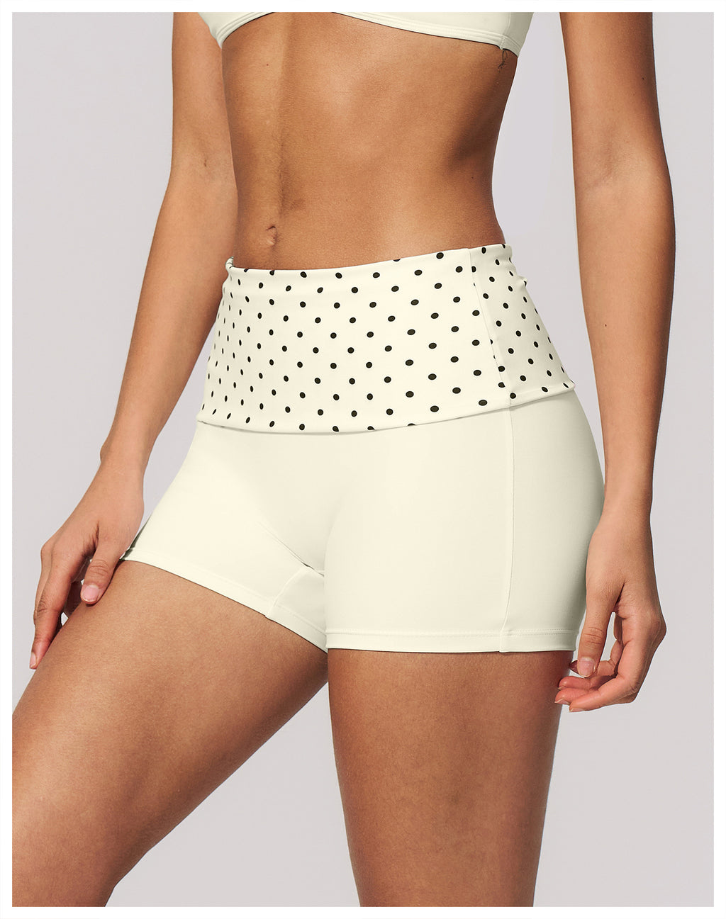 Women Fold Over Striped Waist Yoga Shorts High Waist Tight Workout Biker Shorts