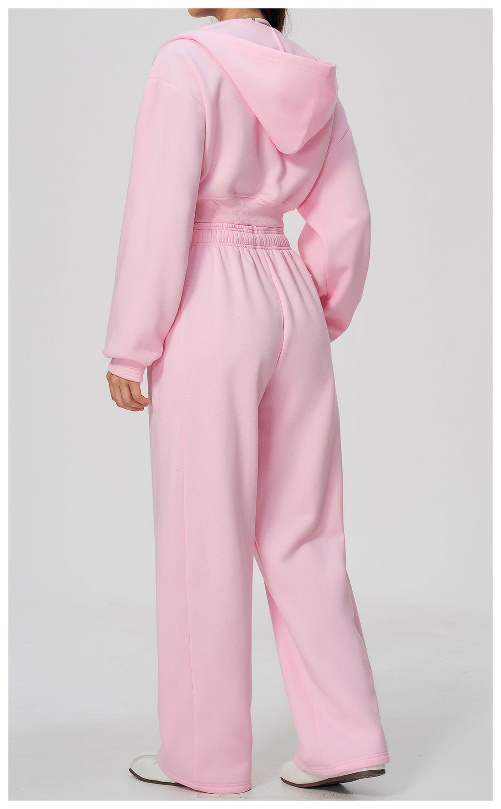 Women 2 Piece Fall Winter Tracksuits Fleece Lined Cropped Zip Up Hoodie and Drawstring Waist Wide Leg Sweatpants with Side Pockets