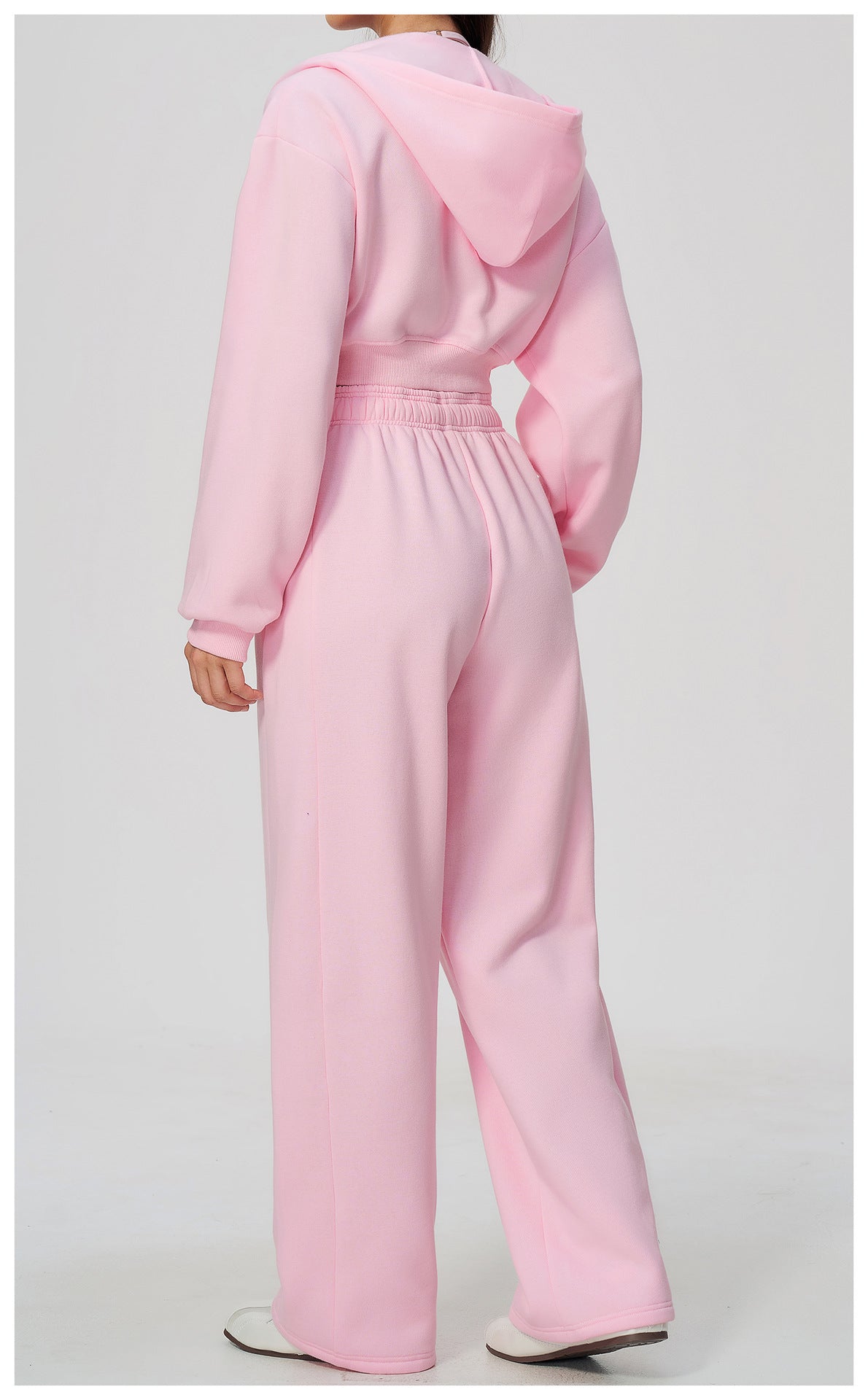 Women 2 Piece Fall Winter Tracksuits Fleece Lined Cropped Zip Up Hoodie and Drawstring Waist Wide Leg Sweatpants with Side Pockets