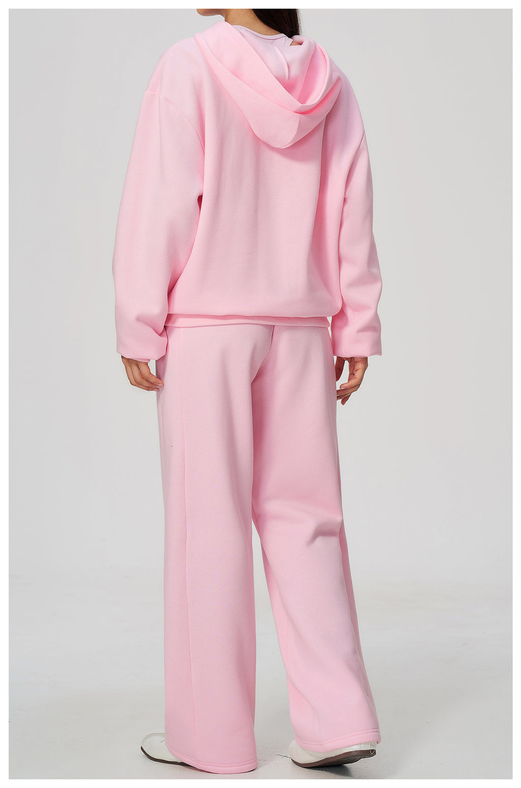 Women 2 Piece Fall Winter Tracksuits Fleece Lined Full Zip Oversized Hooded Jacket and Drawstring Waist Wide Leg Sweatpants with Side Pockets