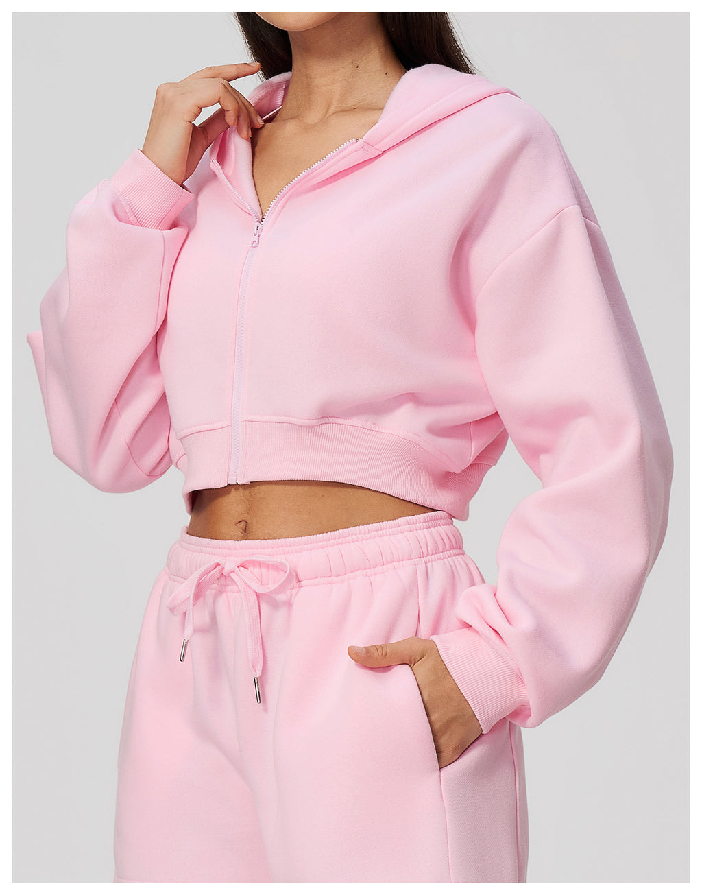 Women Fleece Lined Cropped Zip Up Hoodie Oversized Warm Hooded Jacket for Autumn Winter