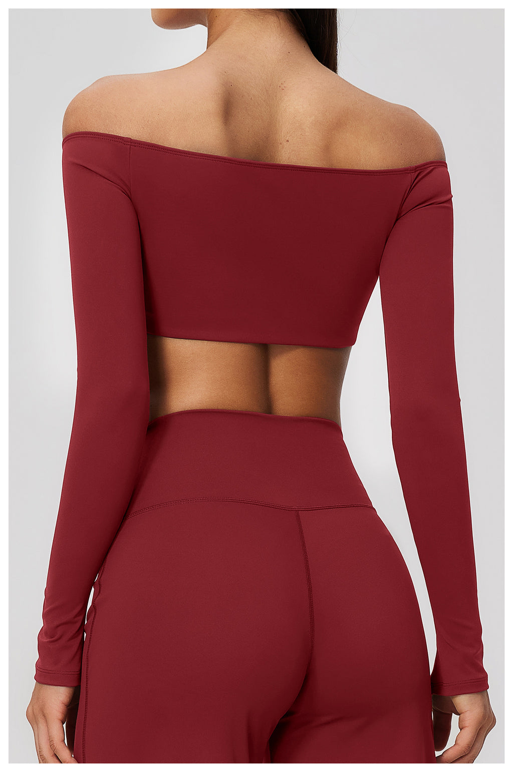 Women Off Shoulder Cropped Long Sleeve Sports Top with Chest Pads