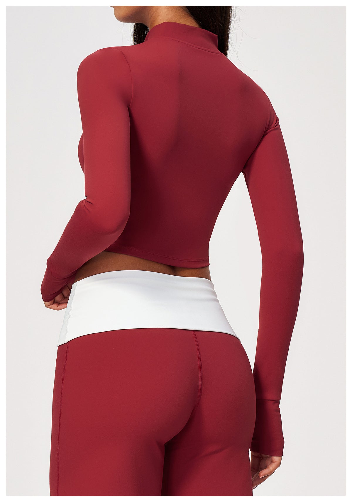 Women Stand Collar Full Zip Cropped Running Yoga Workout Jacket with Thumb Holes