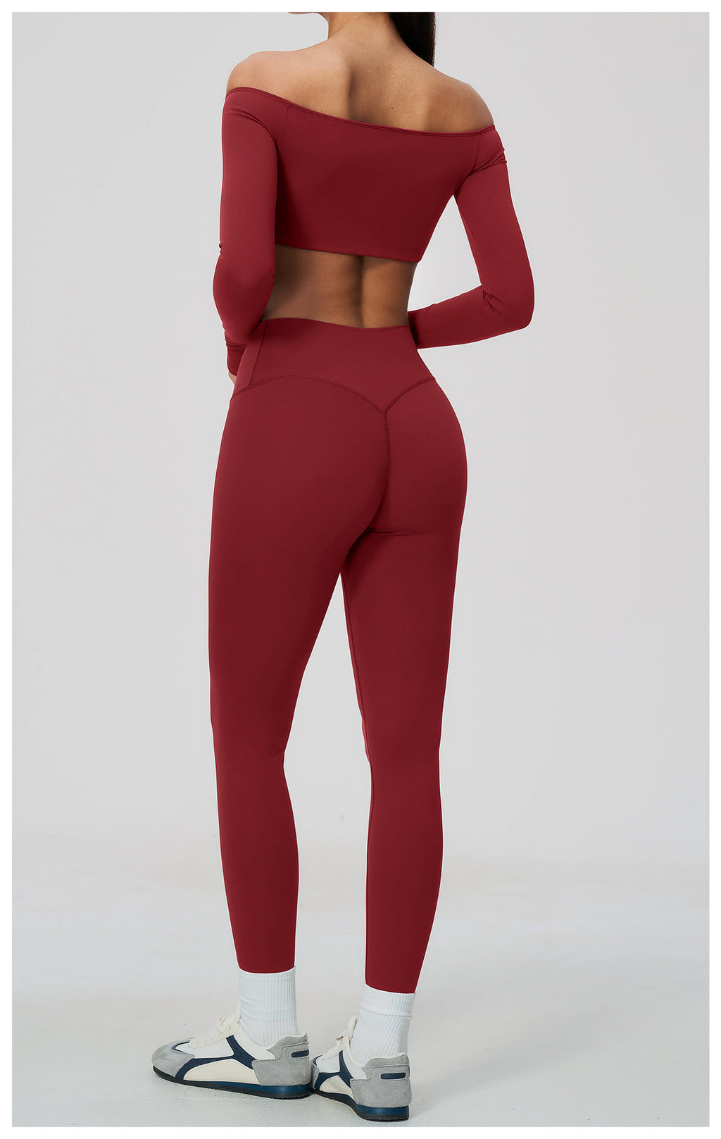 2 Piece Off-The-Shoulder Long Sleeve Crop Top and Cross Waist Yoga Leggings Set