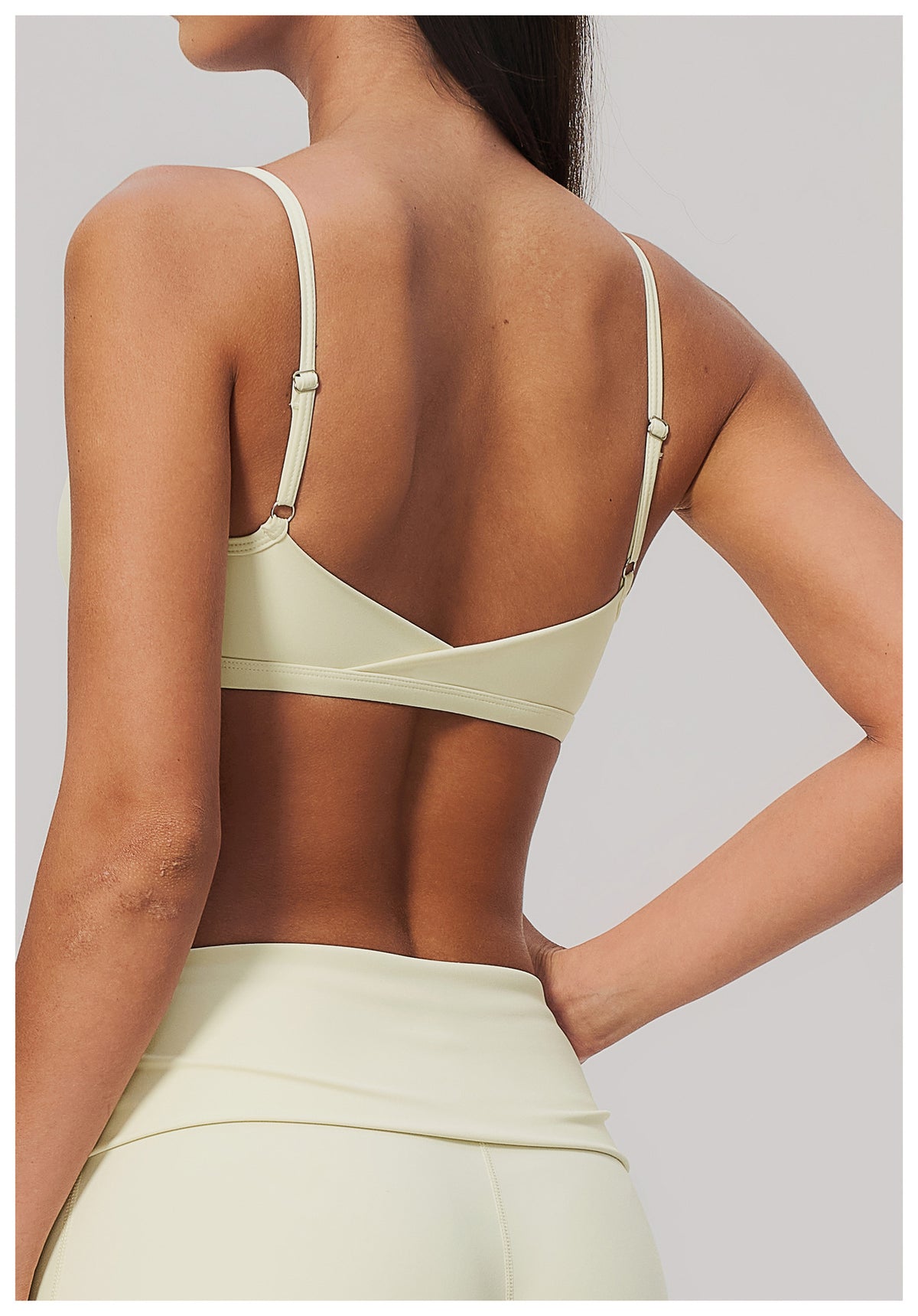 Women V Neck Twist Back Adjustable Spaghetti Straps Sports Bra