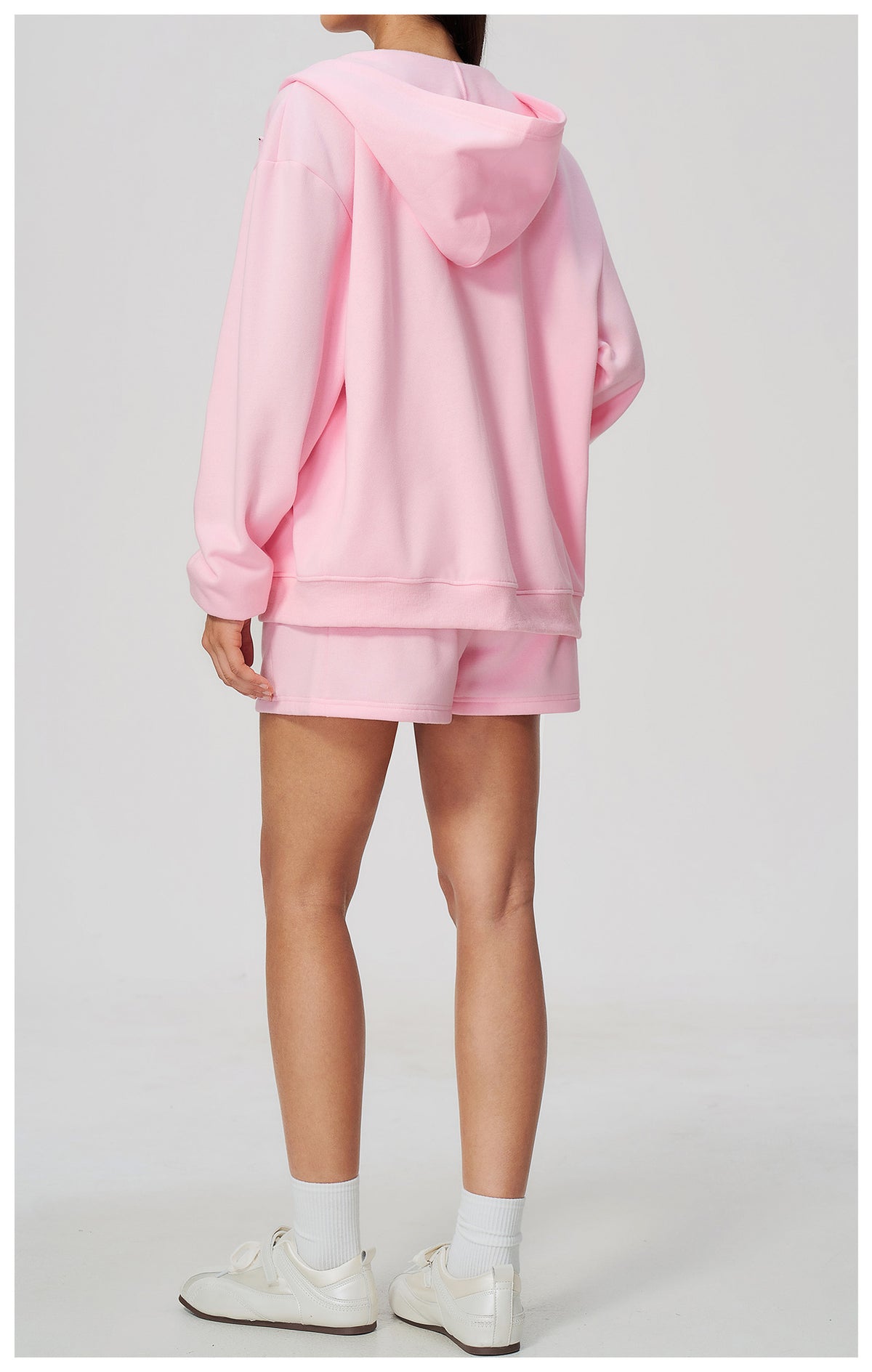 Women 2 Piece Fall Winter Tracksuits Fleece Lined Full Zip Oversized Hooded Jacket and Drawstring Waist Loose Sweat Shorts with Pocket