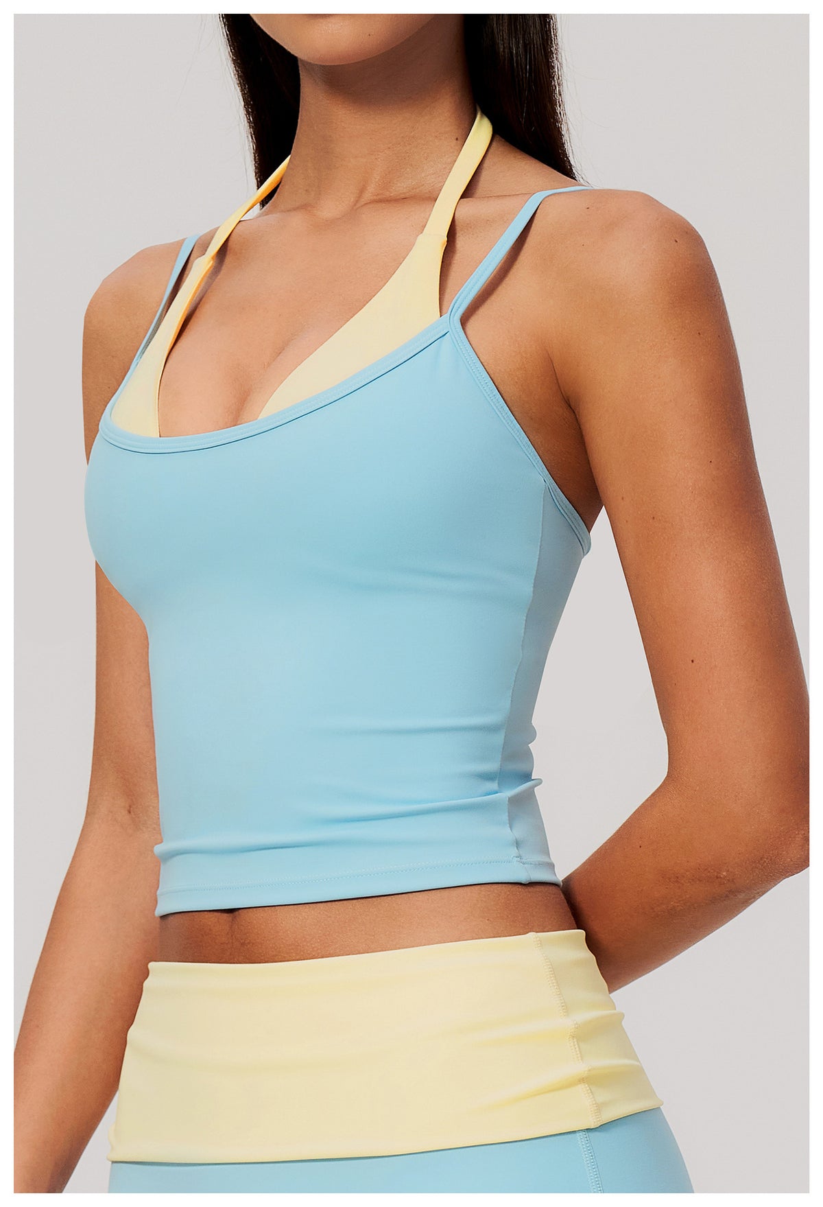 Women Colorblock Double Strap Halter Yoga Vest