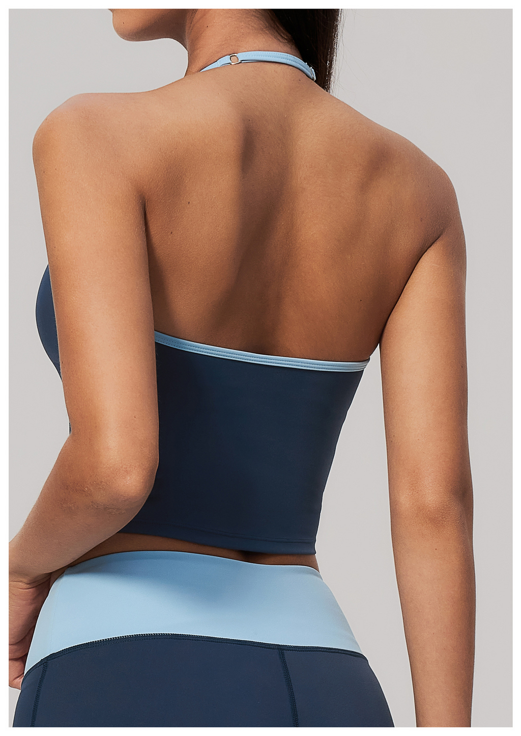 Women ColorBlock V Neck Halter Crop Yoga Tank Top Built in Bra