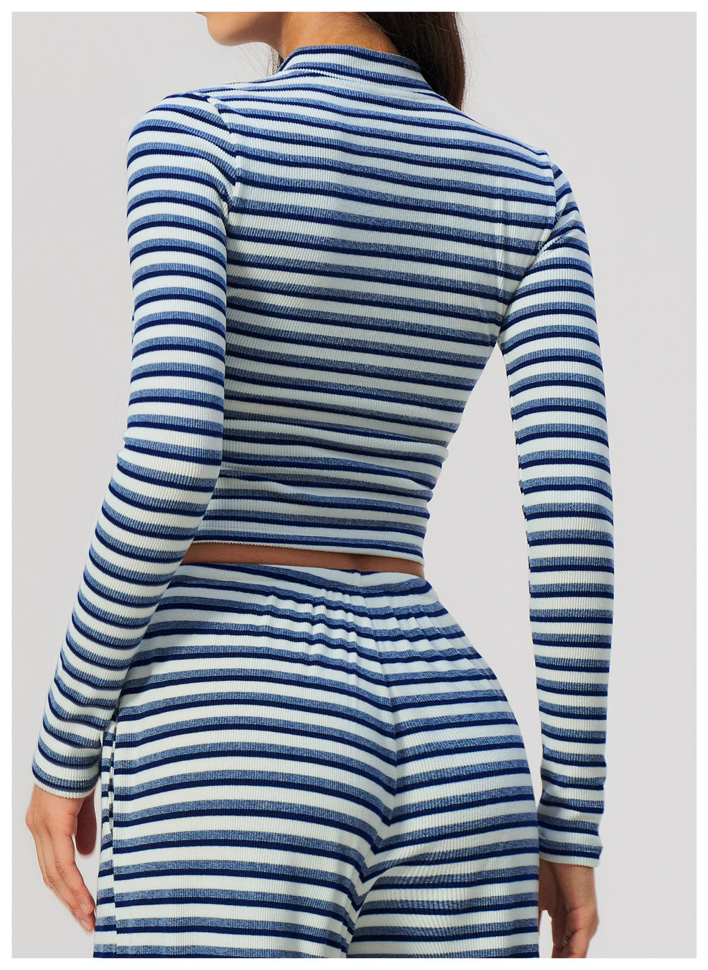 Women Ribbed Striped Stand Collar Long Sleeve Cropped Yoga Sports Zip up Jacket