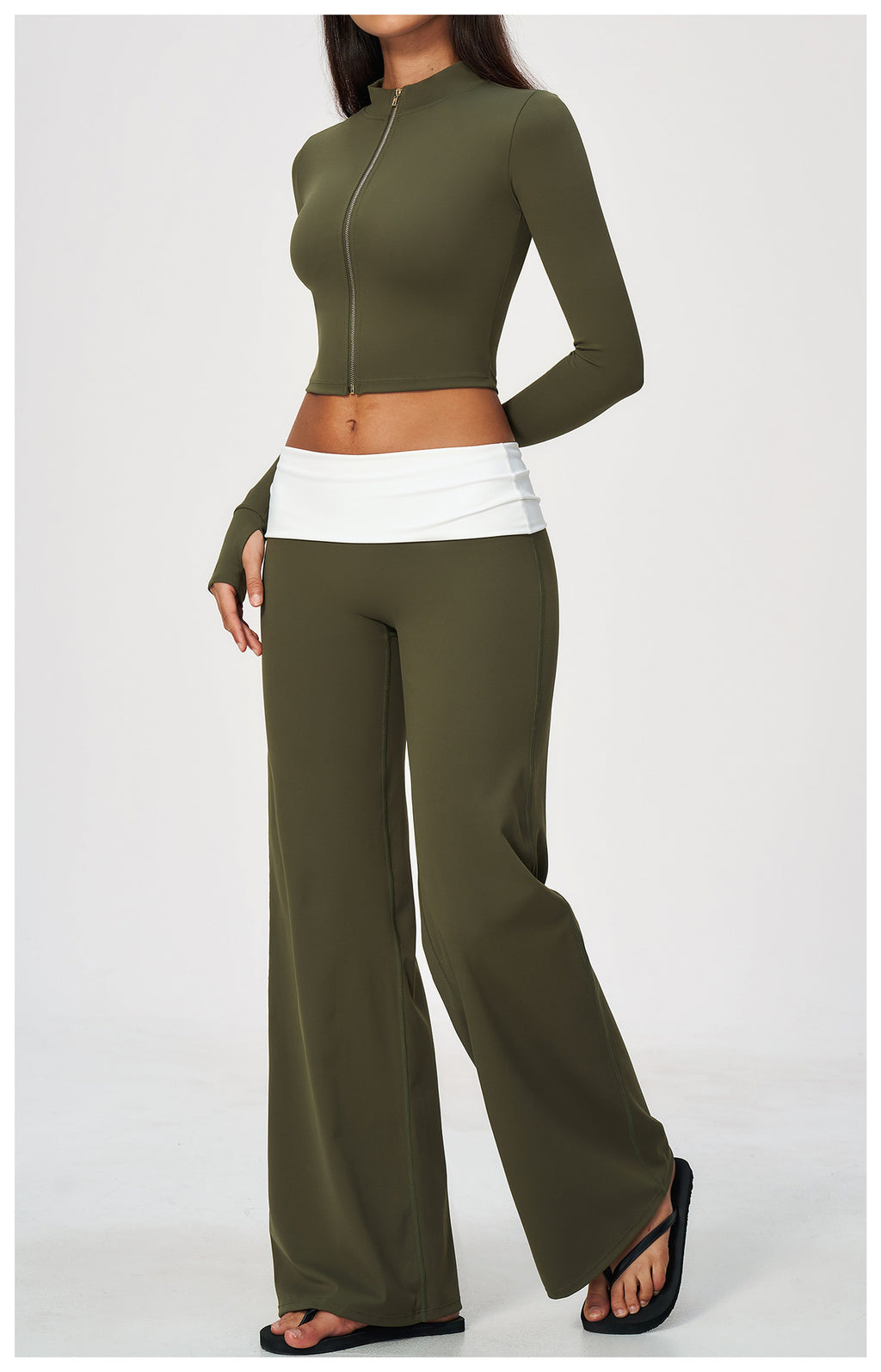 2 Piece Set Stand Collar Full Zip Cropped Running Yoga Workout Jacket and ColorBlock High Waisted Wide Leg Yoga Athletic Pants