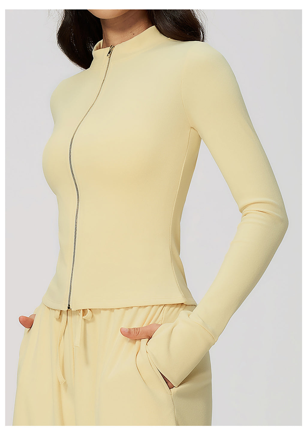 Women's Stand Collar Full Zip Yoga Jacket Thick Fleece Long Sleeve Fitness Sports Top Outdoor Running Training Jacket