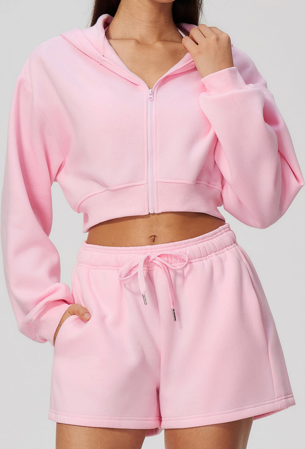 Women Fleece Lined Cropped Zip Up Hoodie Oversized Warm Hooded Jacket for Autumn Winter
