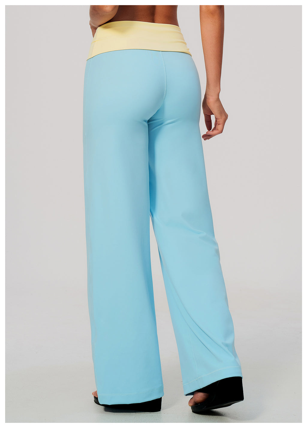 Women Colorblock Foldover Waist High-Rise Loose Wide Leg Yoga Pants