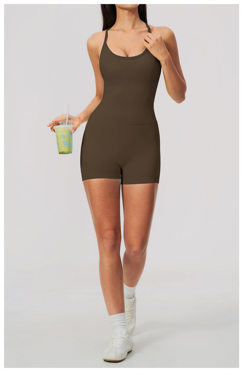 Women Seamless Yoga Romper Y-Back Spaghetti Strap Workout Bodysuit Tummy Control Butt Lifter Short Jumpsuit for Gym Fitness