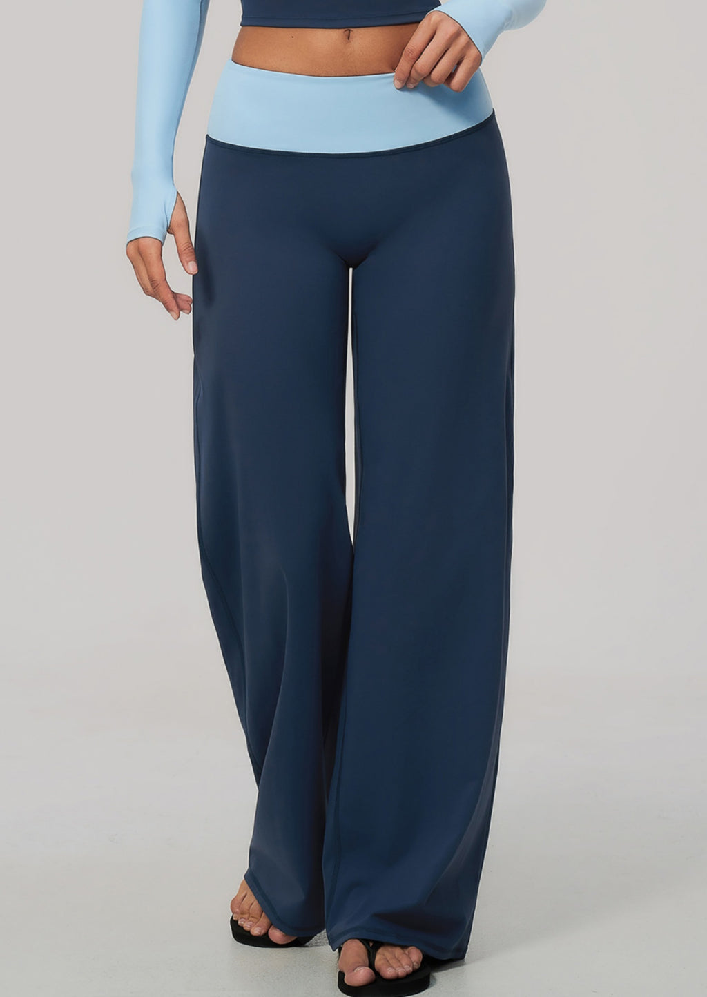 Women Color Block Brushed High Waist Wide Leg Yoga Pants