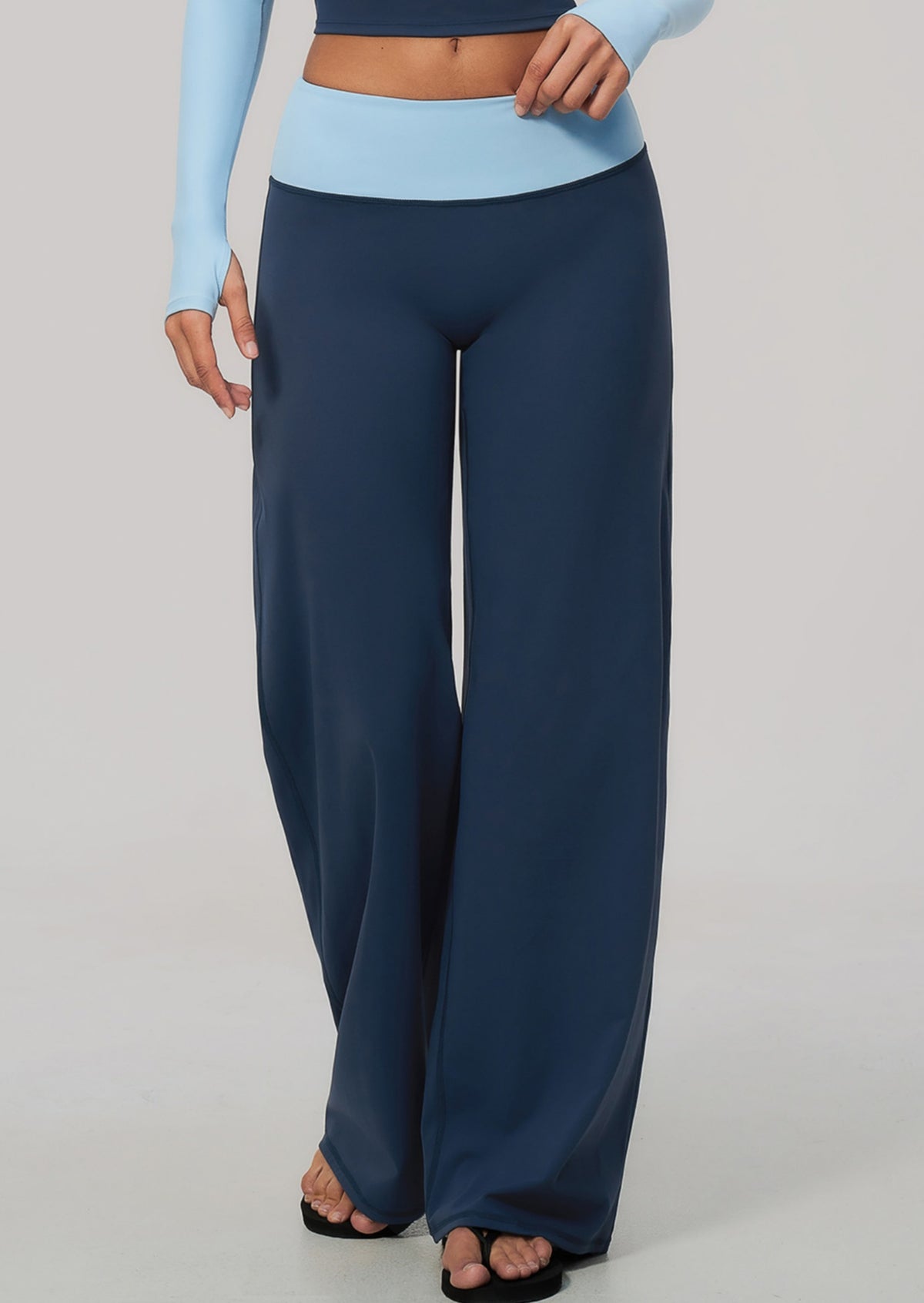 Women Color Block Brushed High Waist Wide Leg Yoga Pants