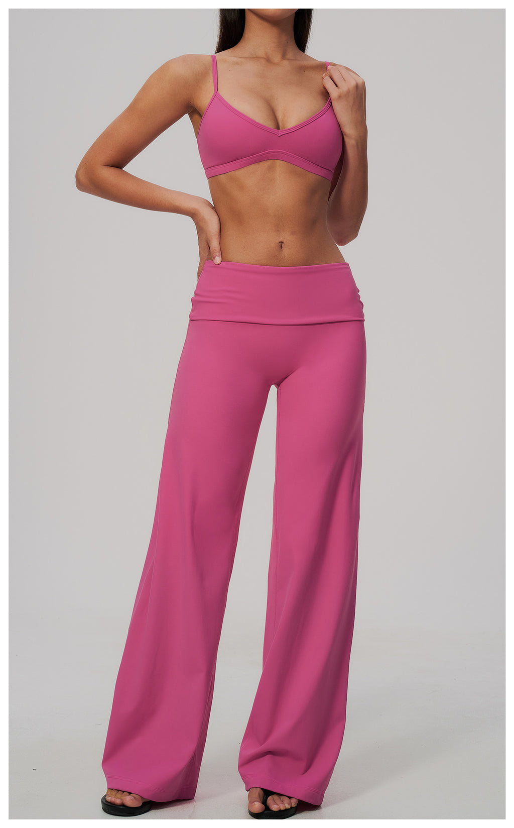 2 Piece Activewear Set V Neck Twist Back Adjustable Spaghetti Straps Sports Bra and High Waist Wide Leg Yoga Pants