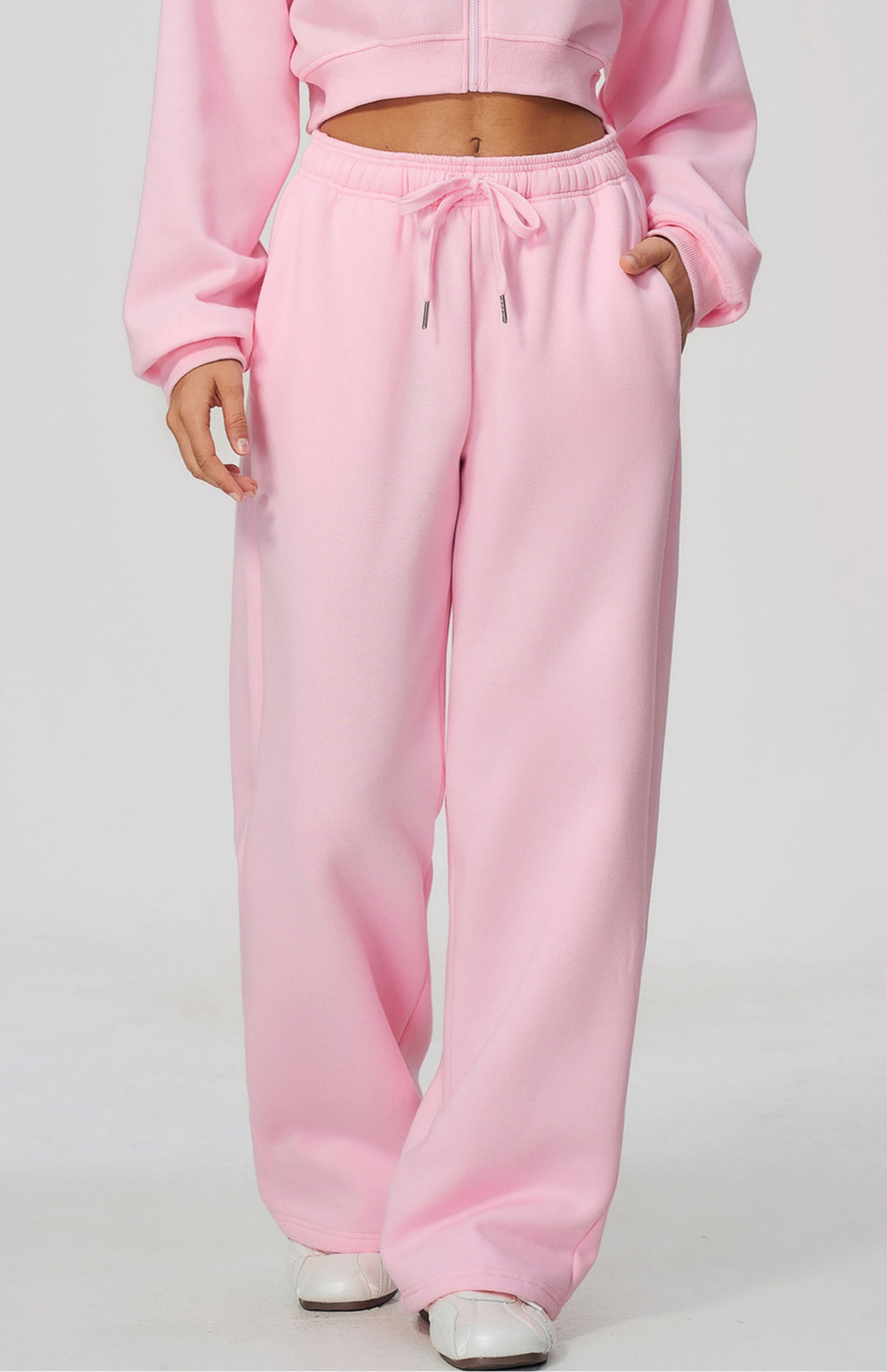 Women Fleece Lined Wide Leg Sweatpants Warm Casual Pants with Side Pockets for Autumn Winter