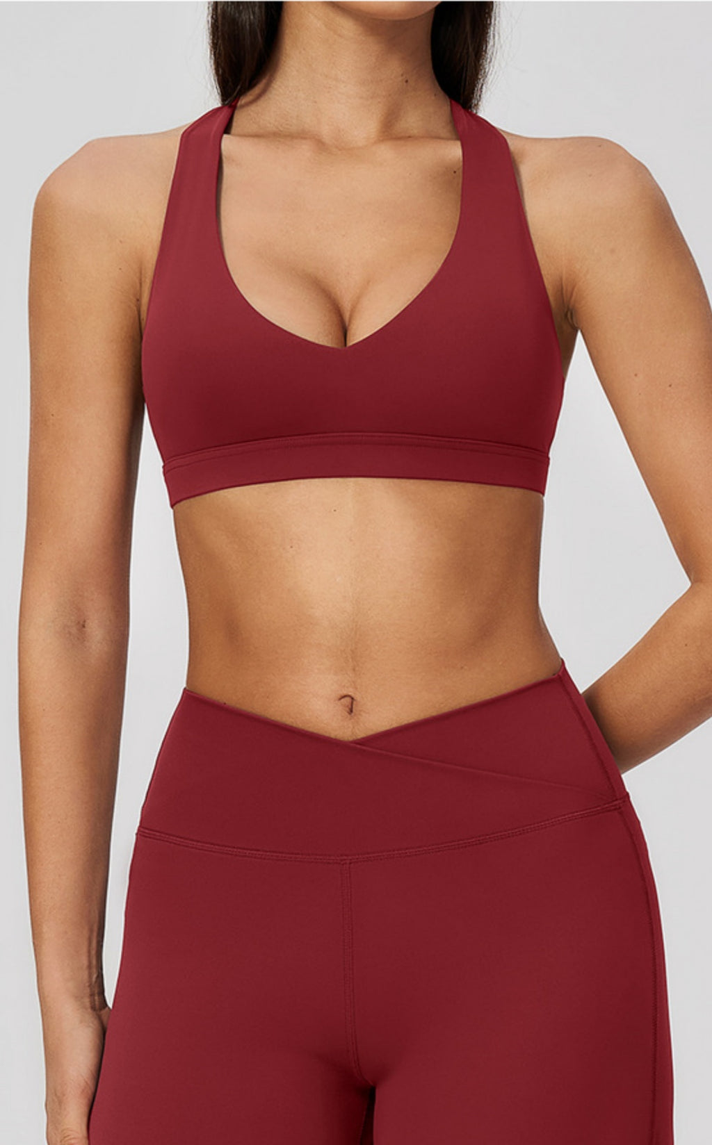 Women Deep V-Neck Keyhole Back Sports Bra