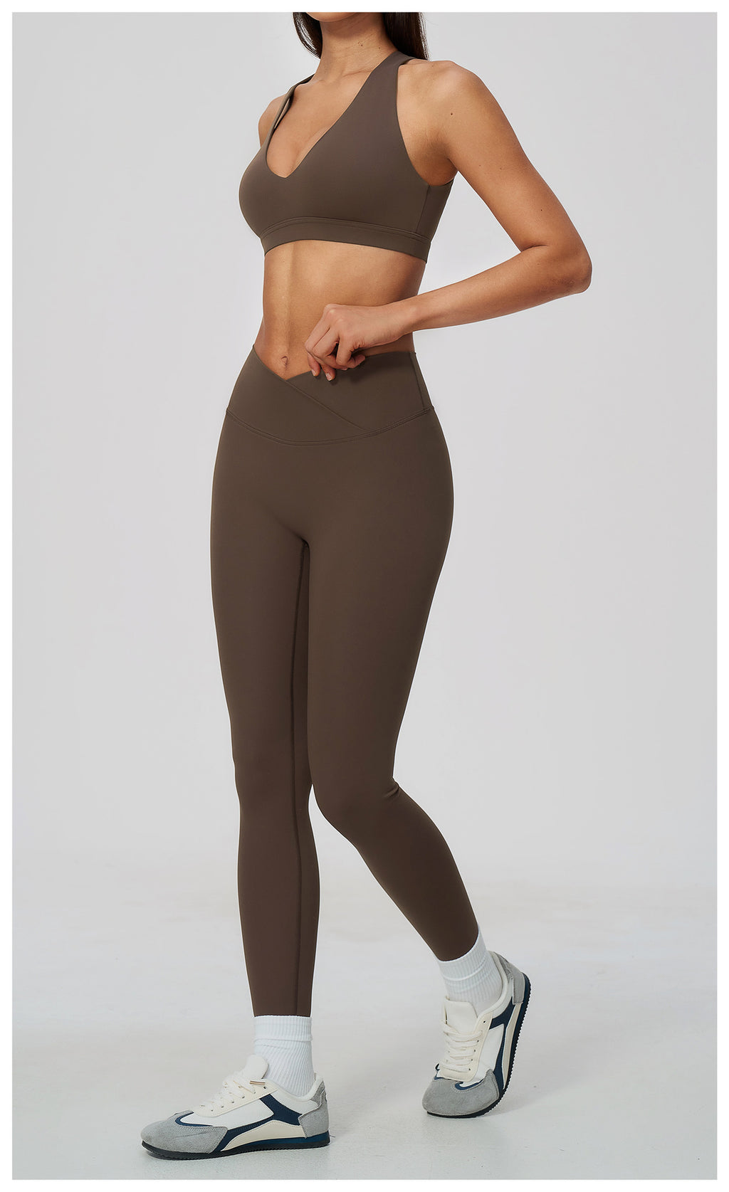 2 Piece Deep V-Neck Sports Bra and Cross Waist Yoga Leggings Set