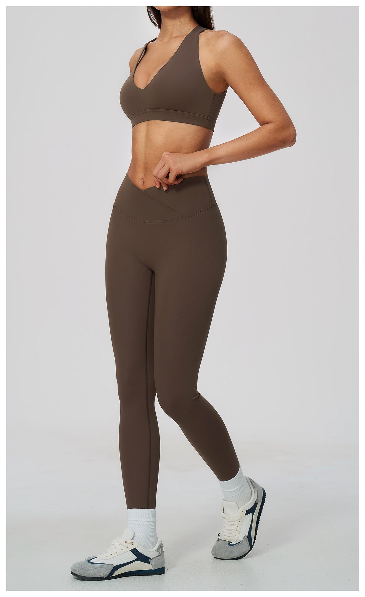 2 Piece Deep V-Neck Sports Bra and Cross Waist Yoga Leggings Set